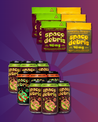 Space Debris – Survival Pack 12 THC Drinks + 6 Gummy Packs